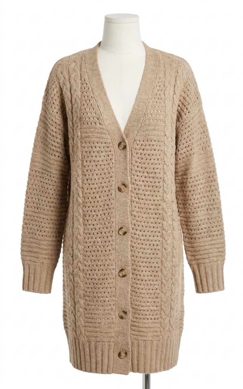 NEW CURRENT AIR candice cable knit cardigan in latte brown